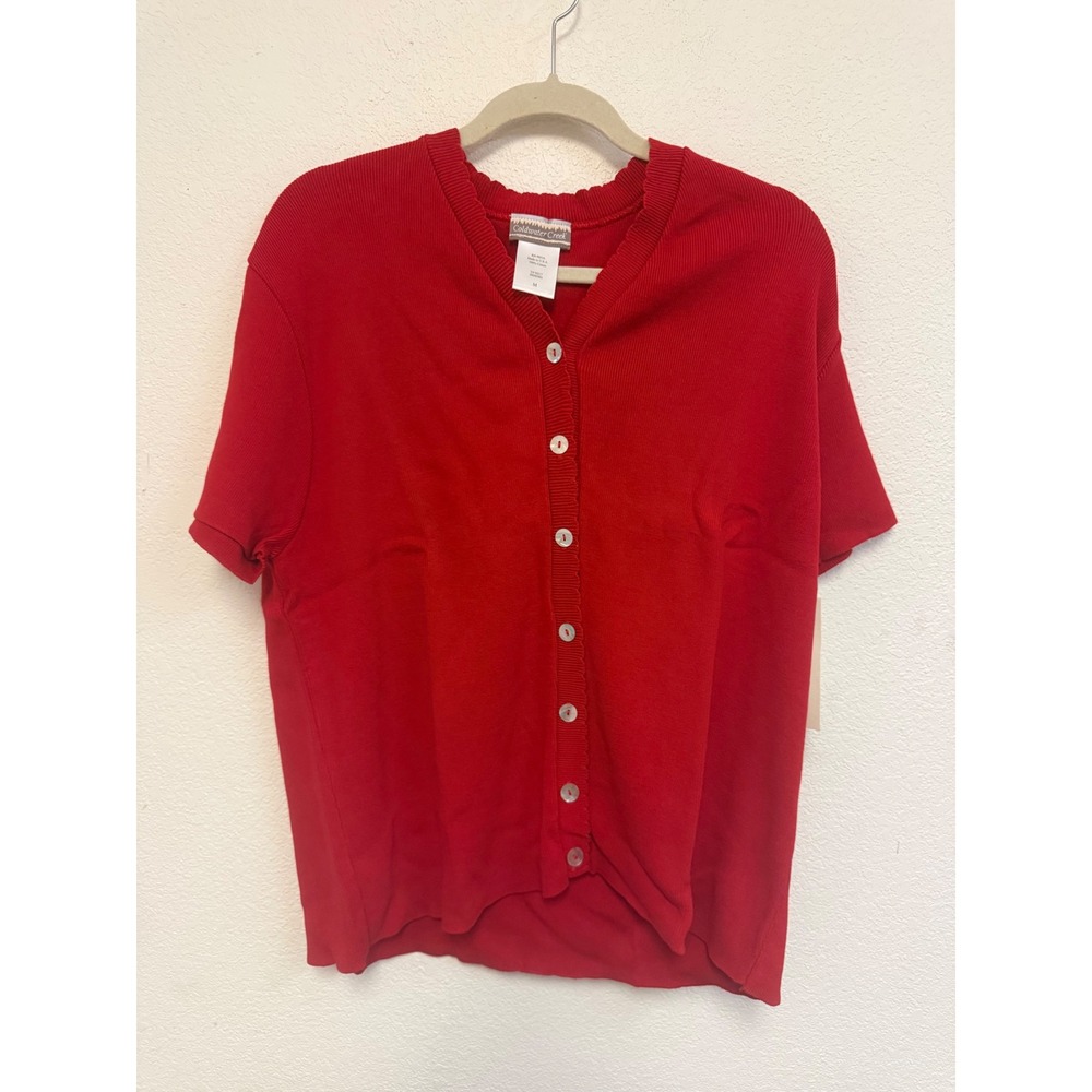 Coldwater Creek Womens Red Scalloped Edge Short Sleeve Cardigan H03038N Medium